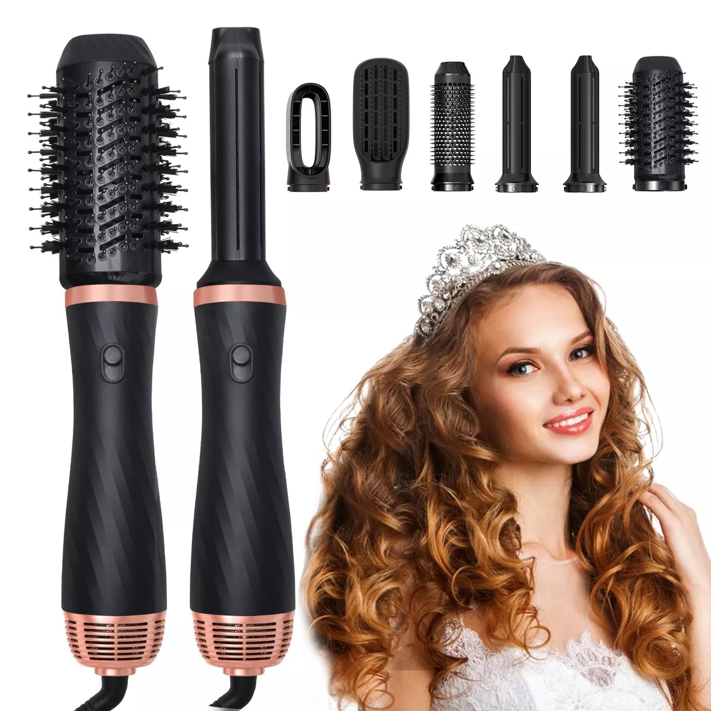 6 In 1 Multifunctional Hair Dryer Styler Curler Negative Ion Frizz Free Hot Dryer